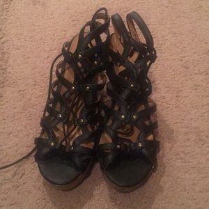 Black strapy Wedges